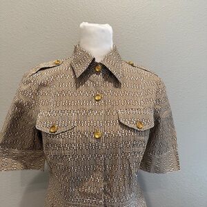 Tory Burch Womens Shirt Dress Size 4 Collared Short Sleeve Gold Buttons